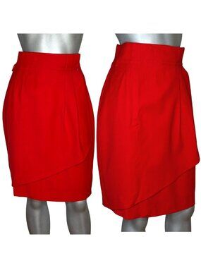 Escada Margaretha Ley Vintage 80s Red 100% Wool Tulip Pencil Skirt Germany DE 36